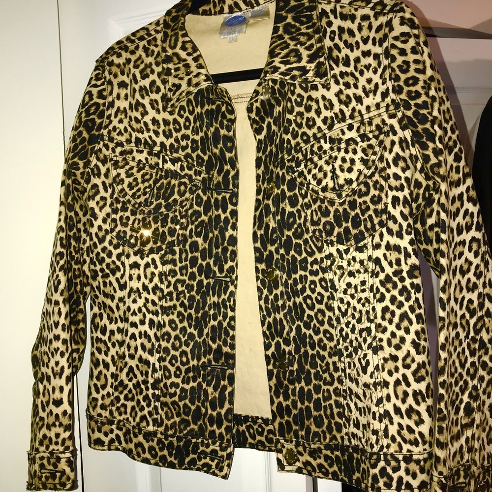 Cropped Denim Leopard Print Jacket - image 2